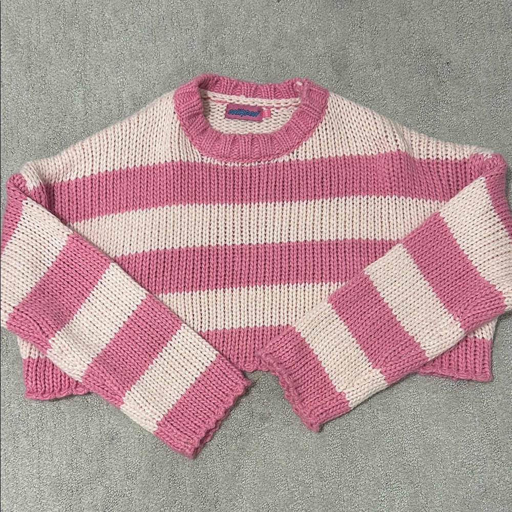 Edikted Pink Striped Crew Neck Sweater